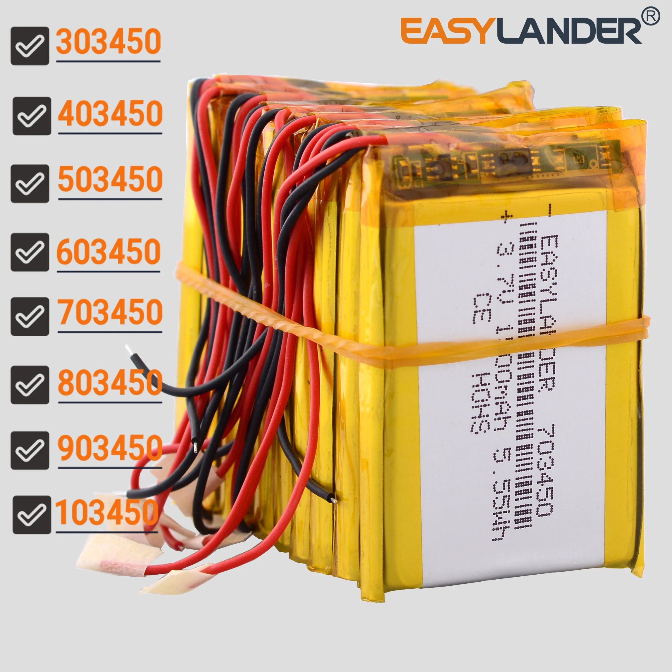10개/묶음 3.7V 2000mAh 103450 리튬 이온 폴리머 배터리 리포 303450 403450 503450 603450 703450 803450 903450