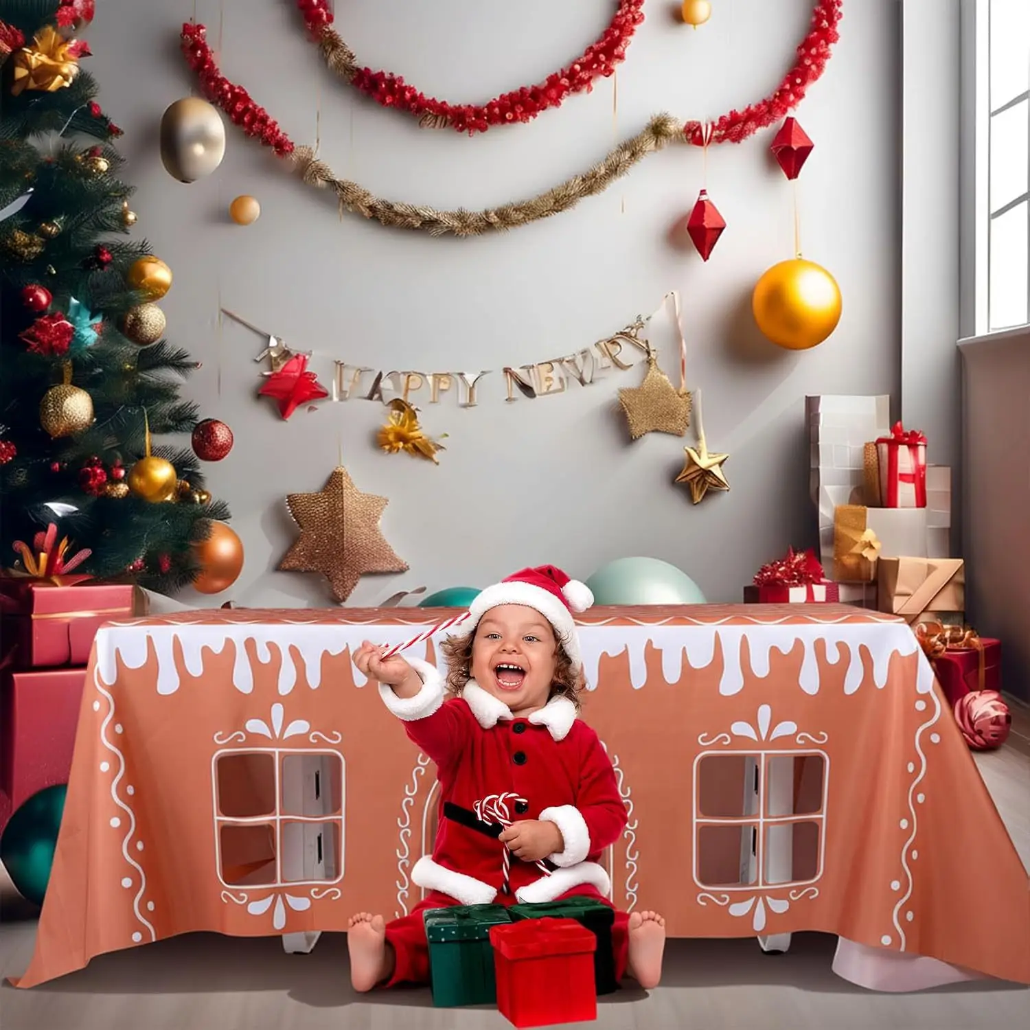 Tablecloth Game Room Children's Desk Castle Cover Tent Suitable For Birthdays Gingerbread House Christmas Tablecloth