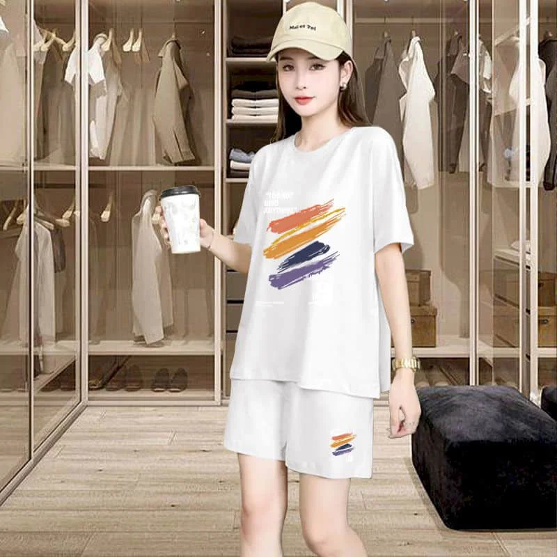 Sporty Shorts Set Loose Korean Style Casual Pants Sets Short Sleeve T-shirt 2 Piece Sets Women Outfits Summer Sportswear Suits