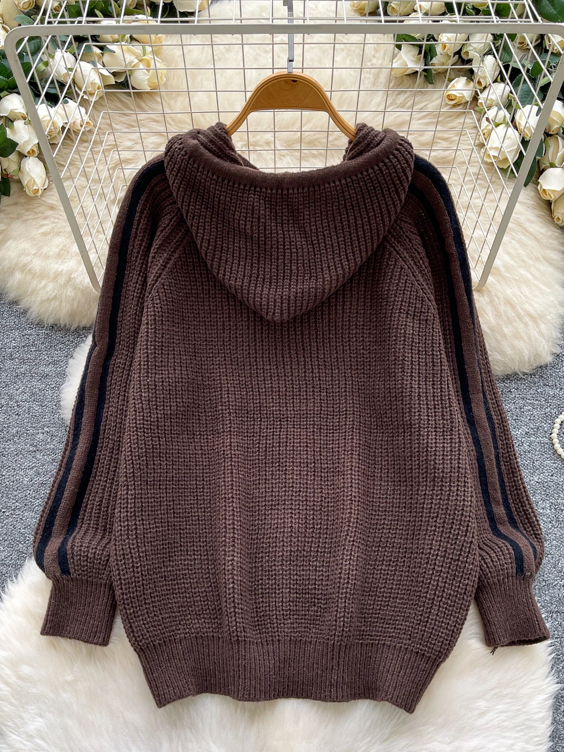 أنيقة عادية فضفاضة تناسب مقنعين سستة طويلة Sve محبوك Jaet المرأة Faionable سترة سترة تخفيف Sle الخريف الدفء #4