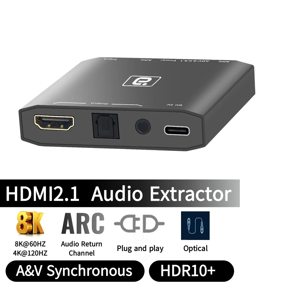 

HDMI2.1 Audio Extractor 8K 60Hz 4K120Hz HDR HDMI-compatible Audio Converter Splitter Adapter to Optical TOSLINK SPDIF AUX 3.5mm