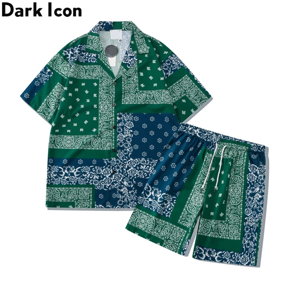 Green Bandana Holiday Beach Sets Men Women Summer Thin Material Men's Set