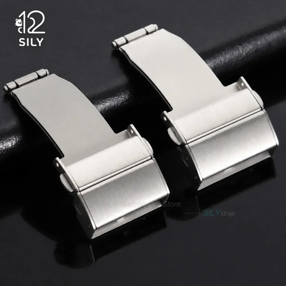 20mm 22mm Silver Stainless Steel Double Press Automatic Watch Buckle Metal Deployment Clasp Accessories Leather Watchband Button