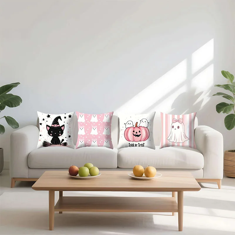 

4 шт., декоративная наволочка с милым котом-призраком и тыквой, идеальный подарок на День Благодарения и день рождения, рождественское украшение