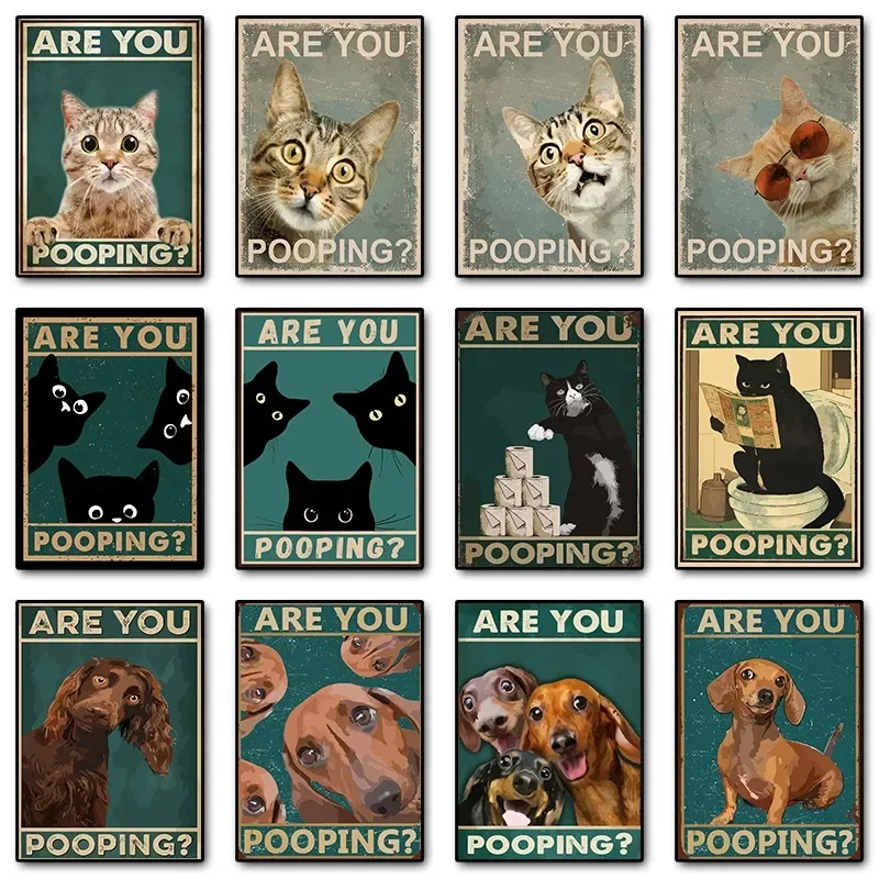 Multiple sizes 1pc frameless Canvas Painting Animals Cat Dog Are You Pooping Funny Bathroom Sign Poster Print Canvas Painting Wa