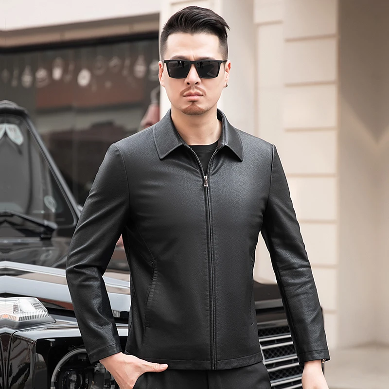 Jaqueta de couro genuíno masculina, lapela, veludo fino, ovelha natural, grossa, outono, inverno, YN-2260