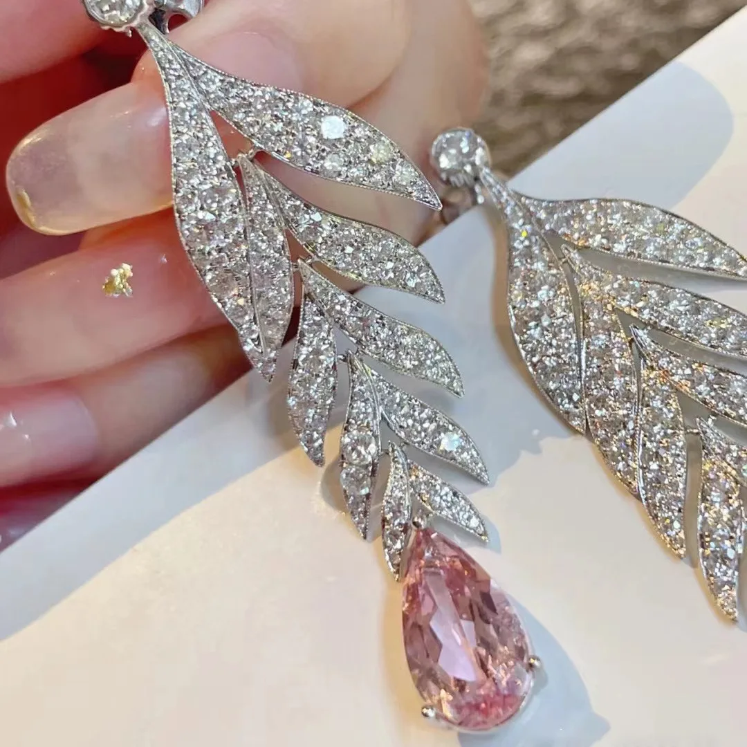 New Arrival Luxury Pink Leaf Ear of Wheat Sterling Silver Drop Earrings for Women with 925 Stamp Party Jewelry