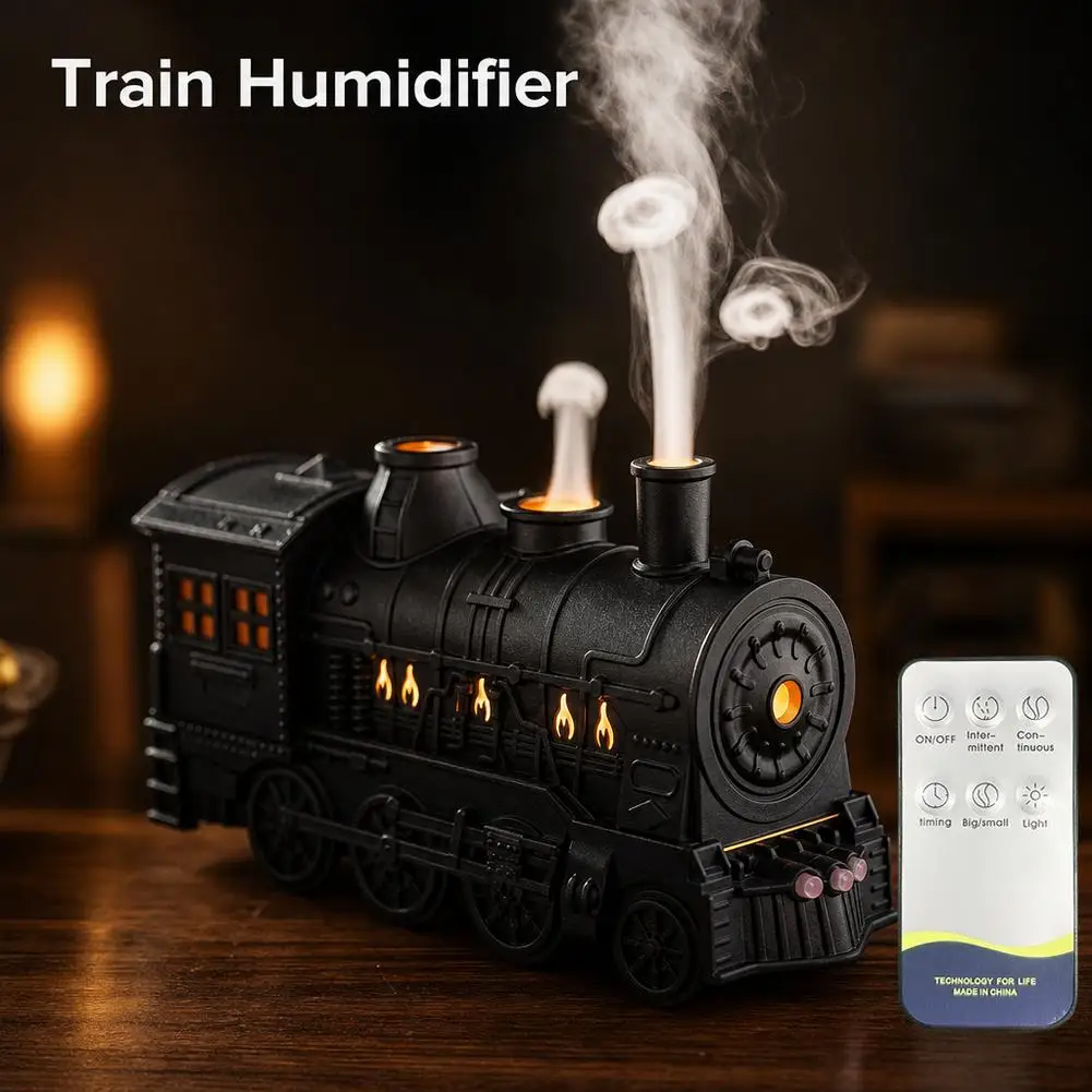 Creative Vintage Train Locomotive Air Humidifier Aromatherapy Diffuser Sprayer Vintage Steam Train Diffuser with Remote Control