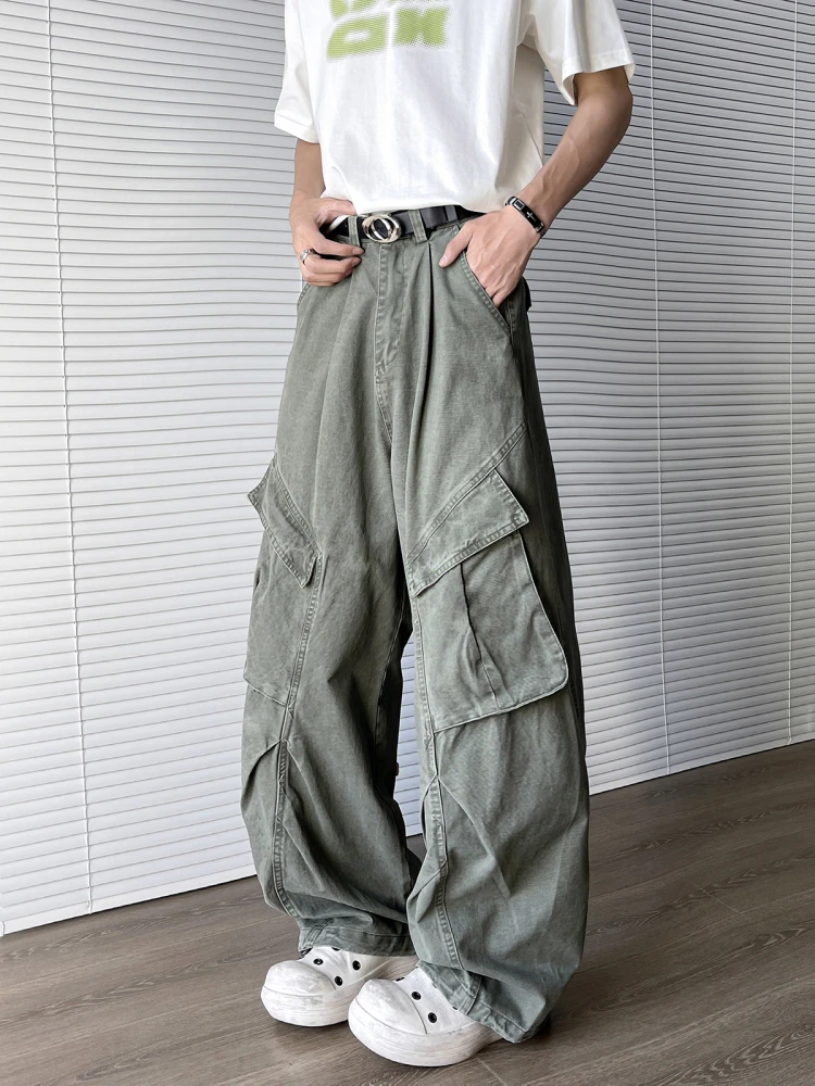 

een Work Pants Men's Summer New Sle American Retro Straight Loose Wide Leg Casual Trousers Multi kets Design