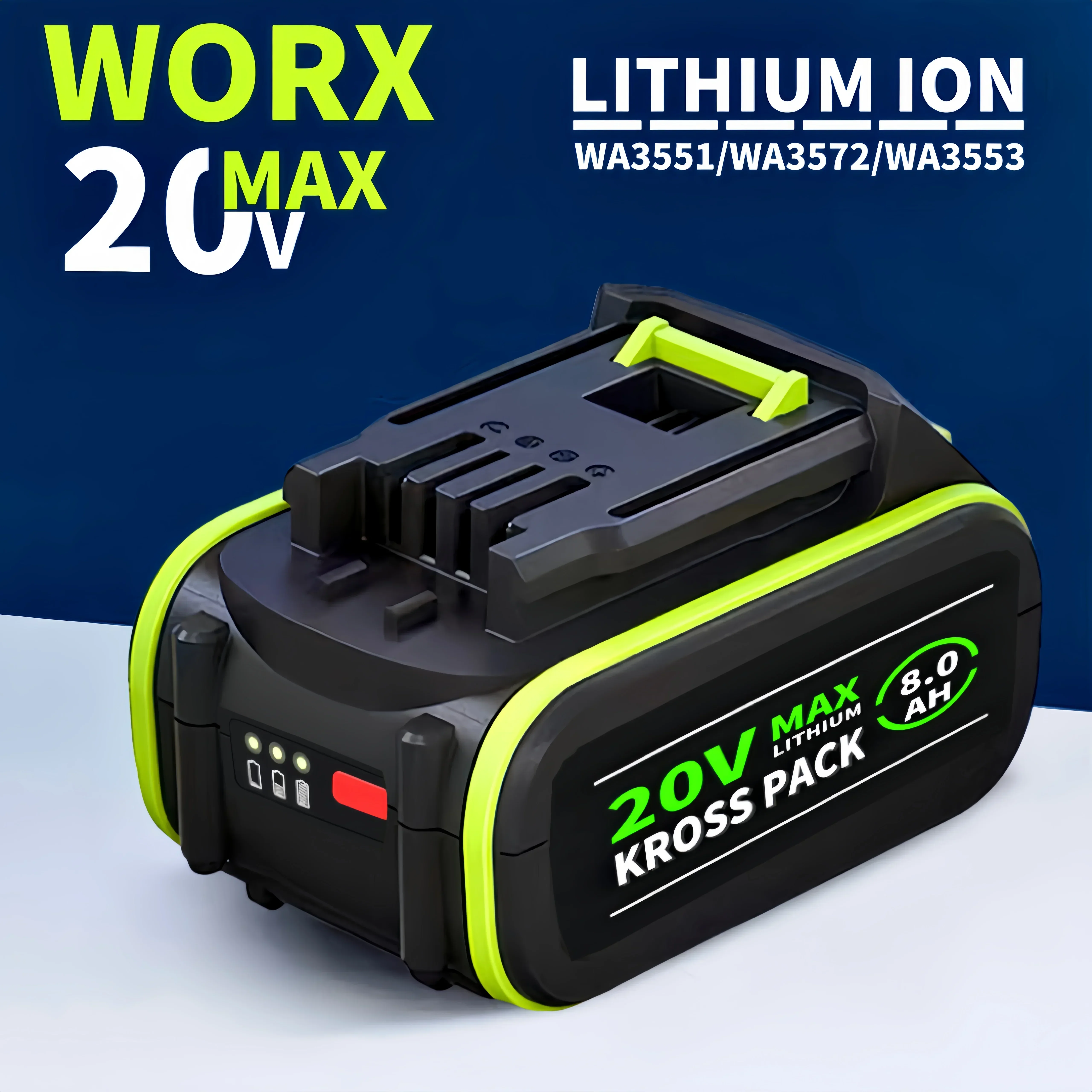 6.0/8.0Ah Replacement Worx 20V Maximum Lithium-ion Battery WA3551 WA3551.1 WA3553 WA3641 WX373 WX390 Rechargeable Battery Tool