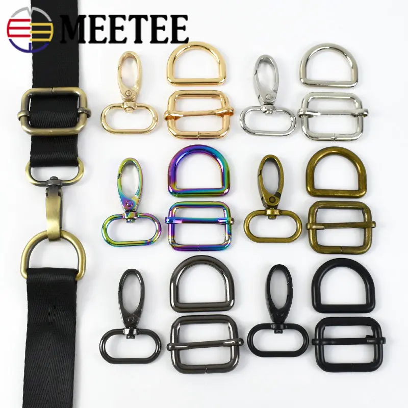 3Sets 16-38mm Metal Strap Buckles Bag Webbing Swivel Lobster Clasp D Ring Dog Collar Pin Adjuster Buckle Hook DIY Accessories