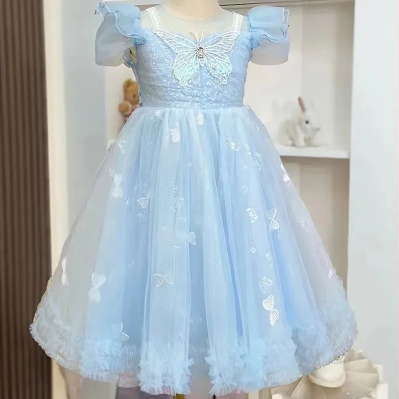 Girls Party Dress Summer Elegant Princess Dress Cute Butterfly Dress And Bow  1-11 Years Kids Birthday Party Clothes