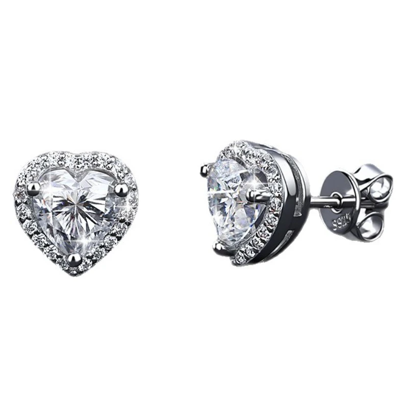 

S925 Sterling Silver 1ct Moissanite Heart-Shaped Stud Earrings for Women, Starry Style Trendy Ear Accessories, Ideal Gift