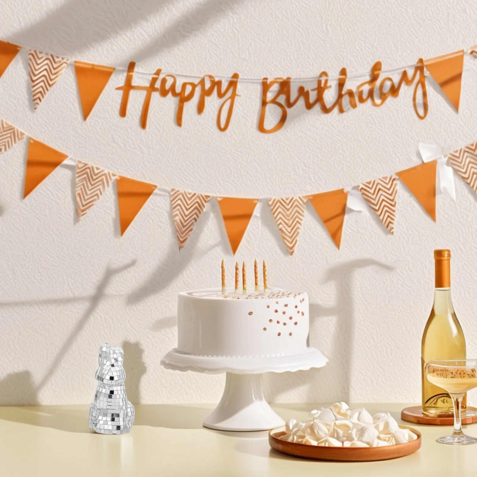 

Sparkling Glass Disco Rabbit Decor Reflective Finish Standing Bunny Statue for Stage Party Wedding Table Decoration Cute Animal