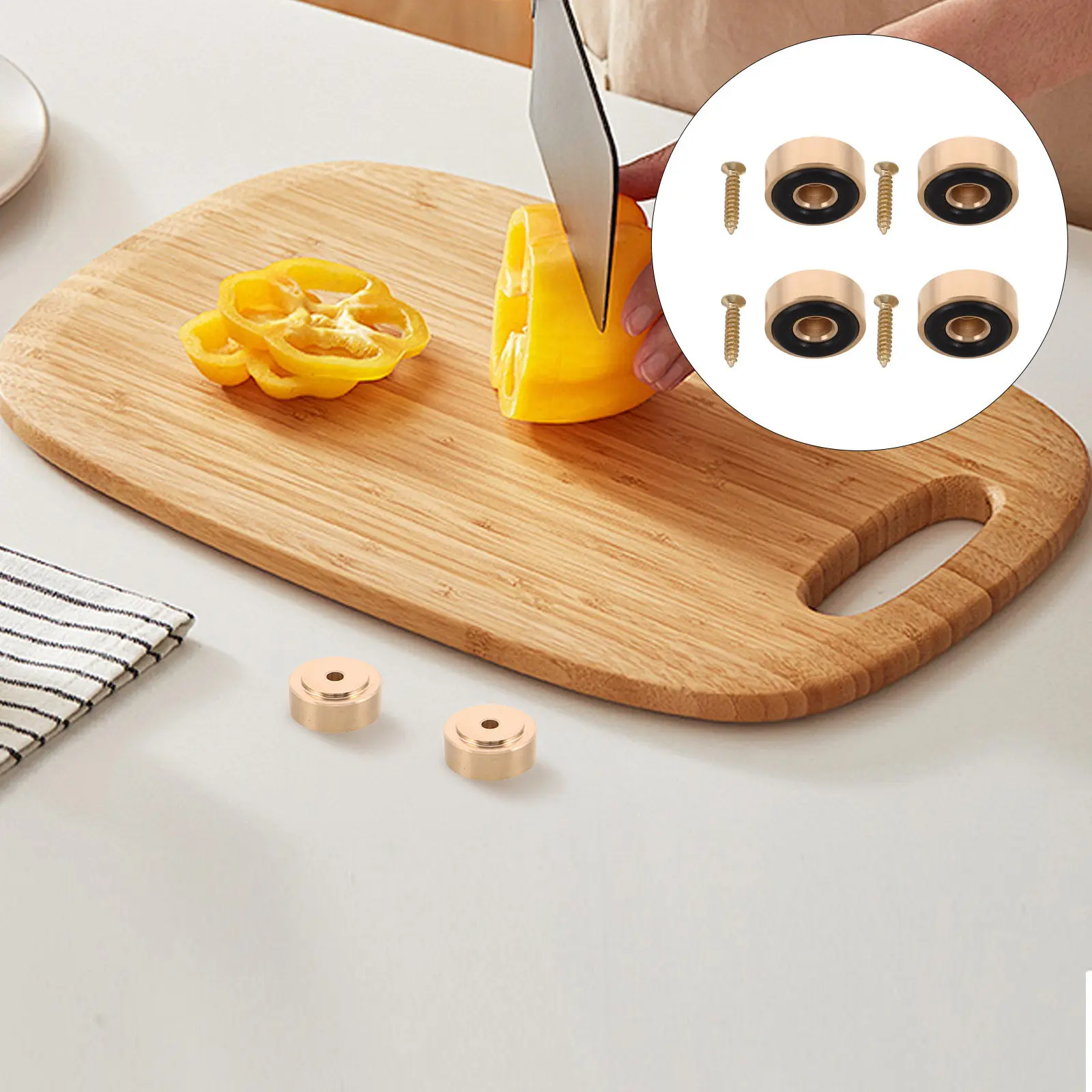 4Pcs Brass Cutting Board Feet Non Slip Metal Legs 0.79in W X 0.31in H Screw on Wood Bamboo Chopping Board Riser Pads