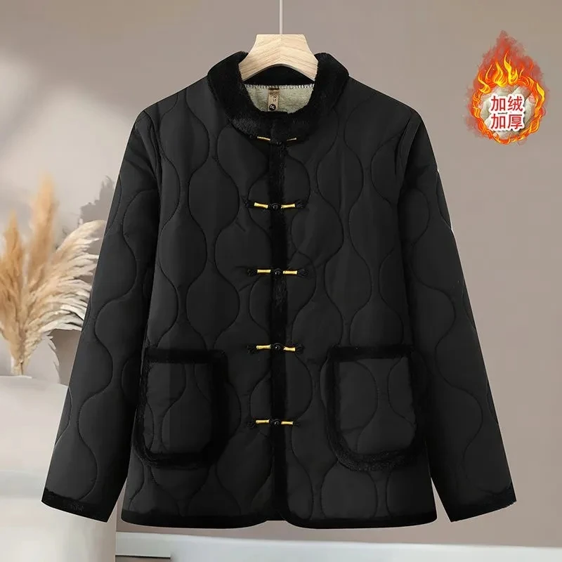 Autumn Winter New Casual Small Cotton-Padded Jacket Fashion Jacket Women's Light Round Neck Pocket Warm Cotton-Padded Jacket