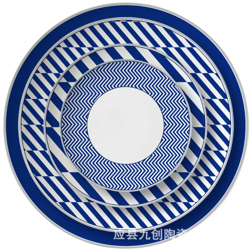 Japanese-style tableware set creative blue striped bone China plate  cubiertos  dinnerware  dinnerware set  chaffing dish