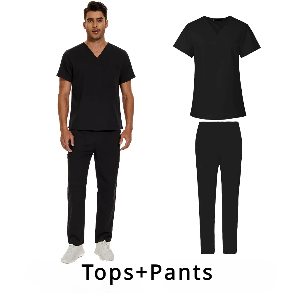 Uniformes de manga corta para hombre o mujer, conjunto de ropa de trabajo para médicos, dentista, Tops médicos, pantalones, bata de Farmacia y laboratorio