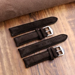 Soft Suede Leather Watch Strap 16mm 18mm 19mm 20mm 22mm Handmade Coffee Watchband Replacement Wristband Pin Buckle for Watch