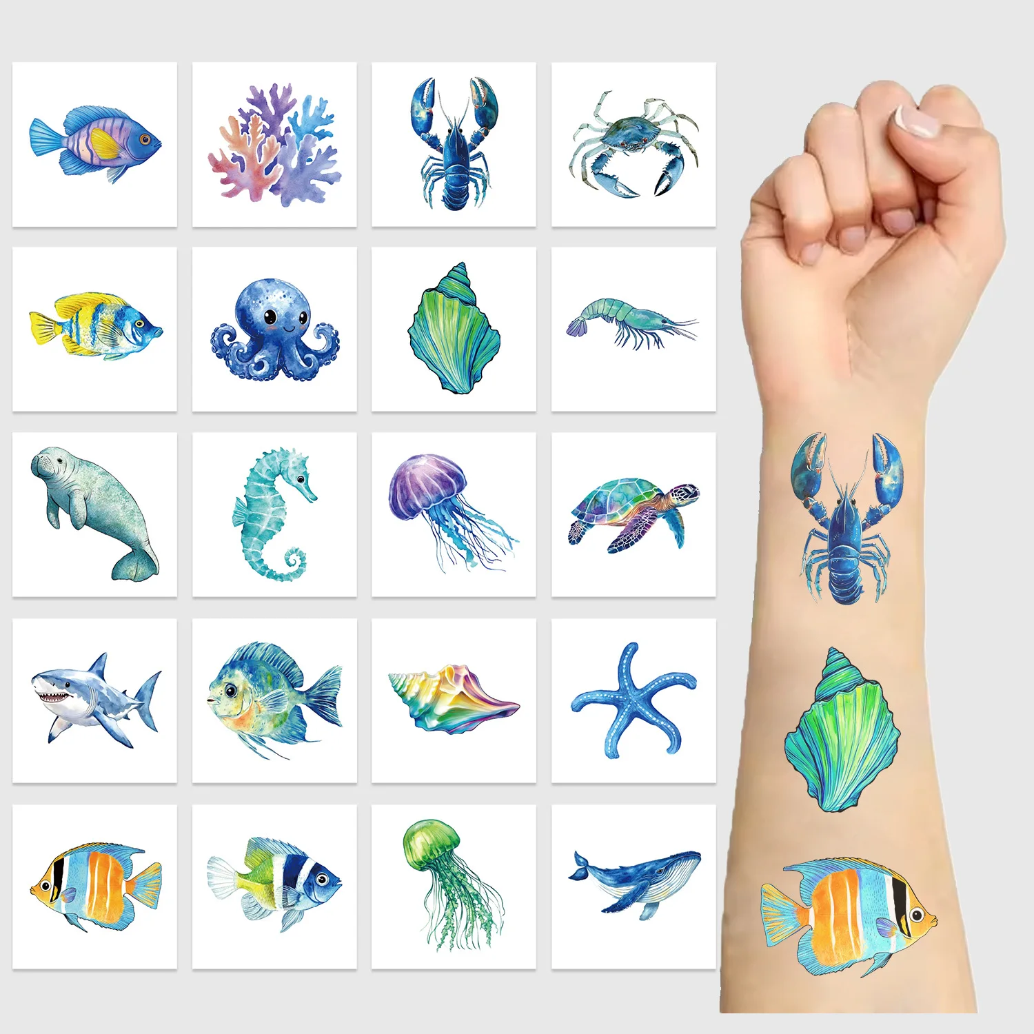 Temporary Face Stickers Cartoon Ocean Animal Waterproof Humorous for Party Gathering Gift Face Decoration High Quality