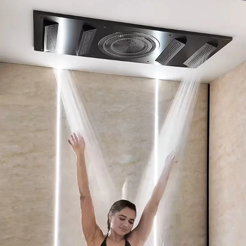 Conceal Installation Thermostat Shower LED Rainfall Set Led 5 Ways Bathroom Shower System Easy Control Bathroom Faucet Body Jets