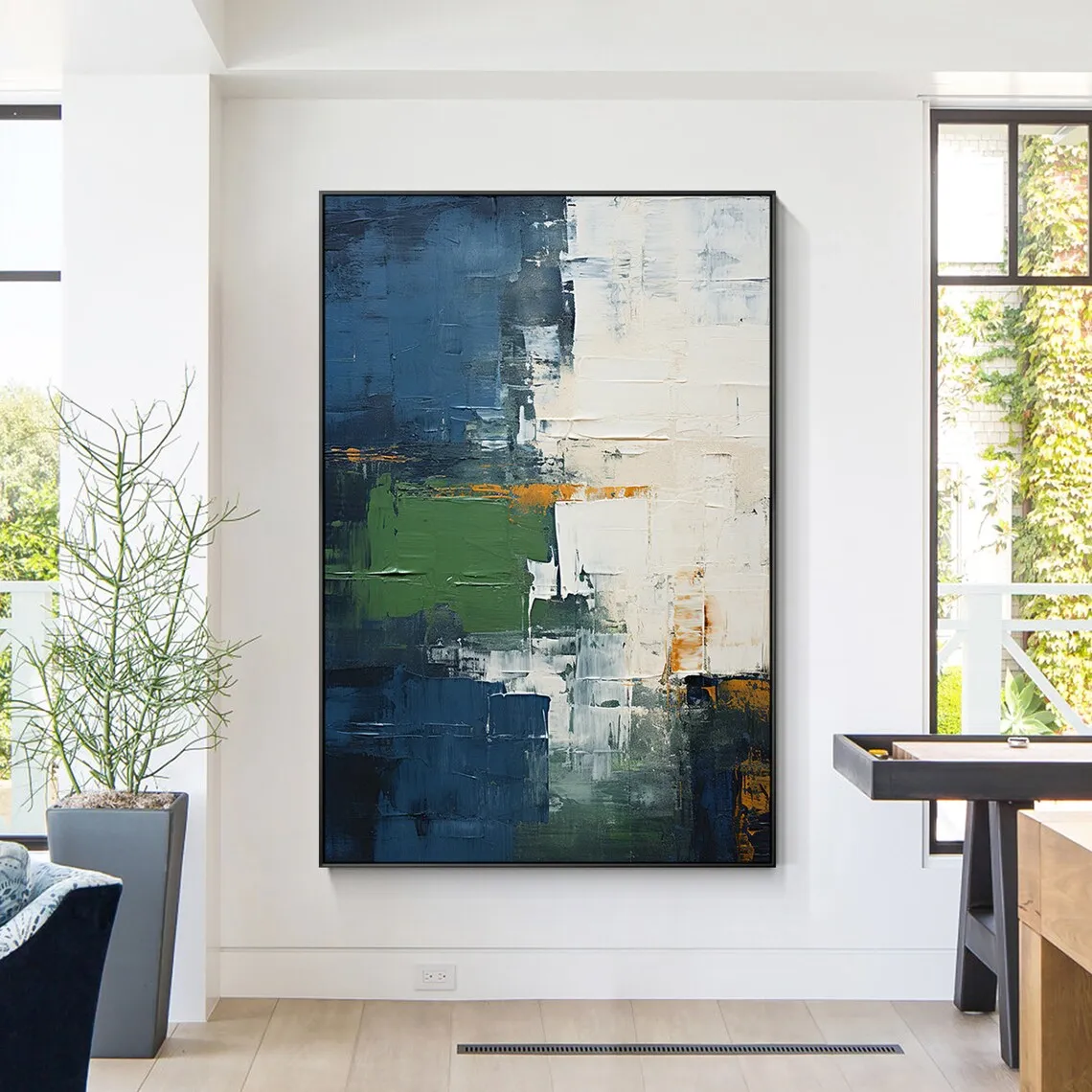 Brand Mhemyo Hand Painted Canvas Painting Navy Blue Abstract Emerald Green Wall Art Large Textured Sage Contemporary Wall Dec