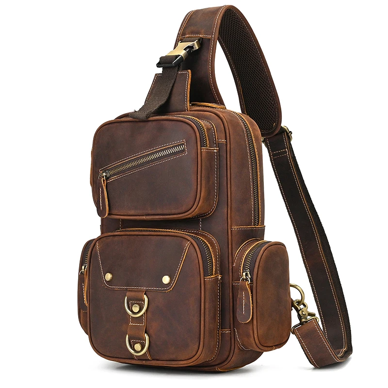 

Retro leather big chest bag male head layer leather cross-body bag large capacity outdoor riding bag crazy horse leather