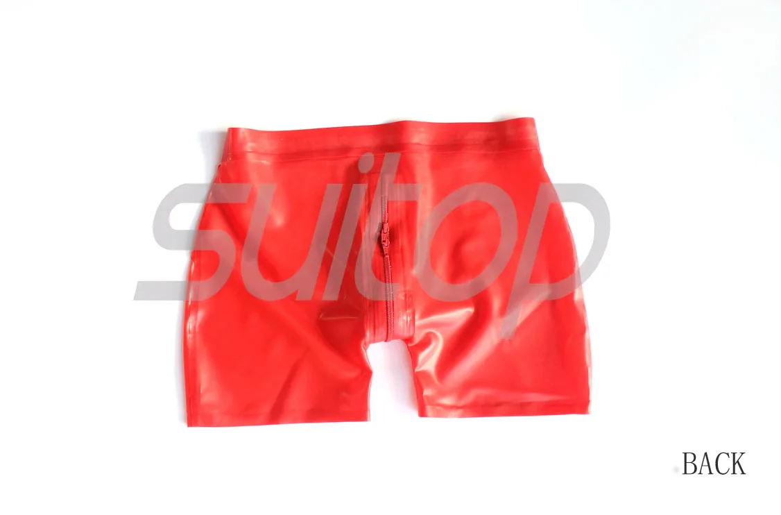 Men\'s 100% natrual latex shorts with crotch zip in red rubber boxers