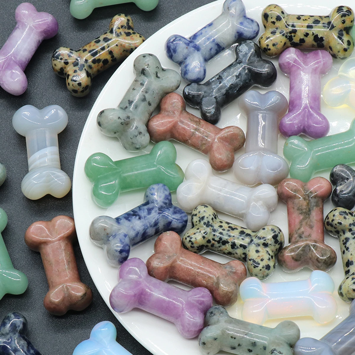 

5pc Natural Semi-Precious Stone Beads Bone Shape Yellow Jade Amethysts Rose Quartz for Jewelry Making DIY Home Decorations Gifts