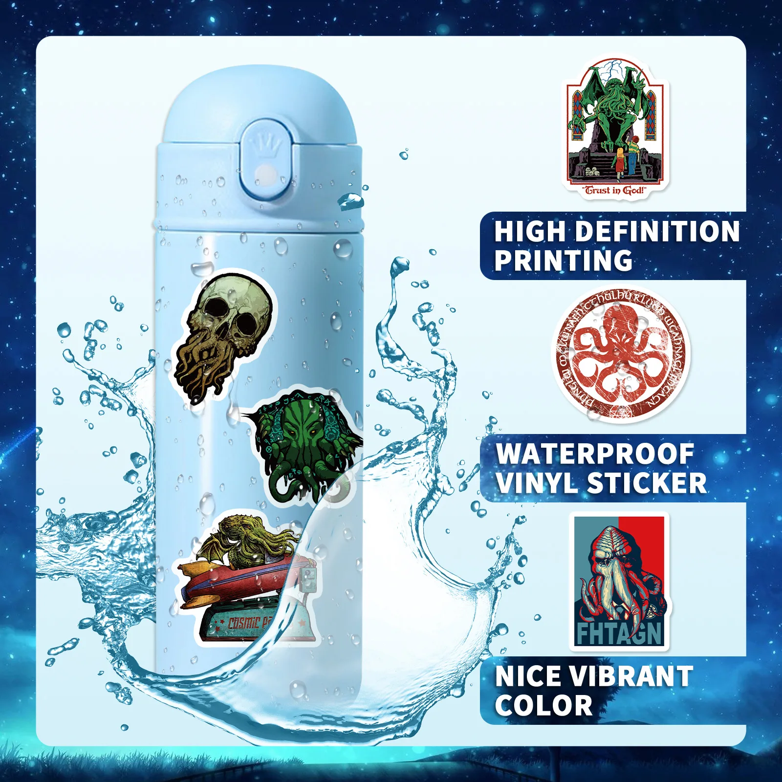 50 قطعة Cthulhu الكتابة على الجدران ملصق الرعب الإثارة الجمجمة ملصق مضاد للمياه للأمتعة الهاتف المحمول خوذة دراجة خوذة ملصقات