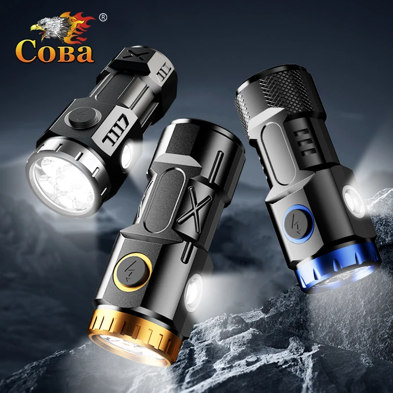 COBA High Power LED Flashlights Tail Magnet with Side Lights Mini Torch Camping Fishing Lantern USB Rechargeable Hat Clip Light