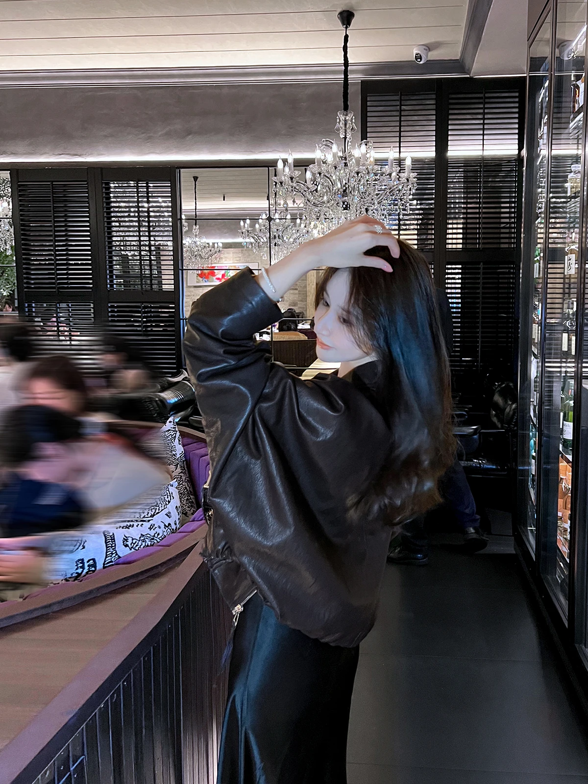 

Женская куртка из искусственной кожи в стиле ретро American Brown Long Sve ort, весна-осень 202, новая ветровка Sle Street hine