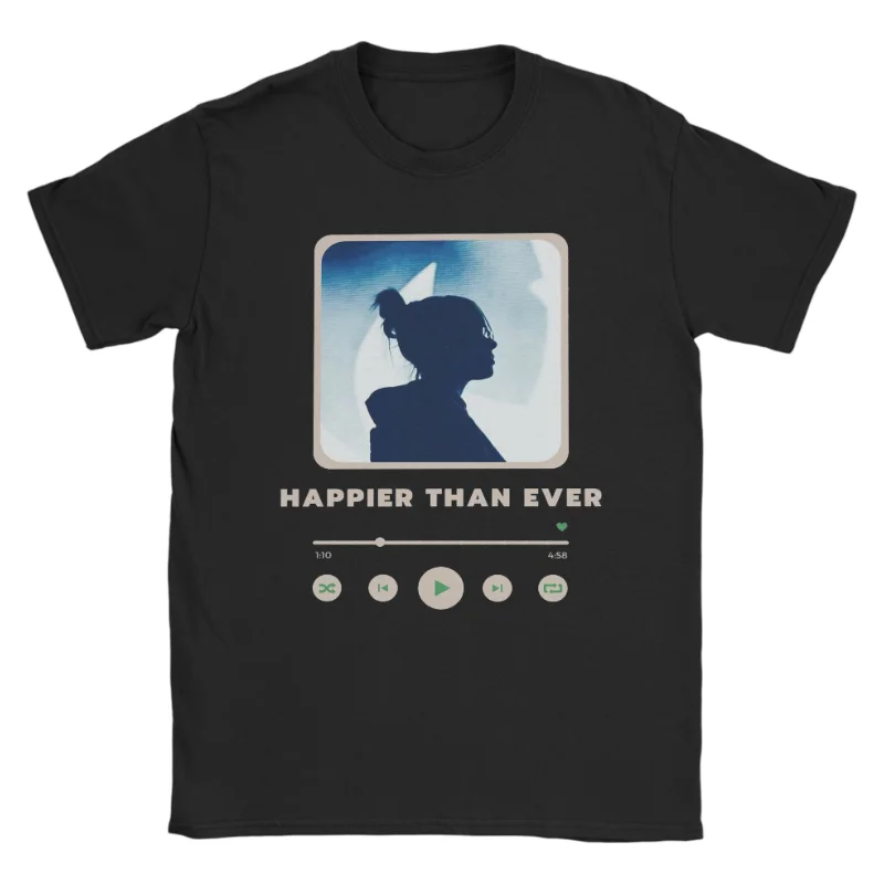 Unisex Spotify Player Billie Eilish T-Shirt Soft Cotton Crew Neck Short Sleeve Minimalist Pop Music Casual Graphic Tee