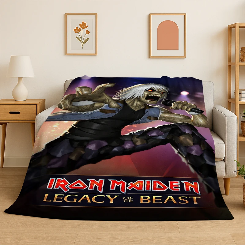 3D I-Iron Maiden Metal Band Flannel Blanket Soft Warm Throw Blanket for Bedroom Living Room Bed Travel Camping Picnic Gift