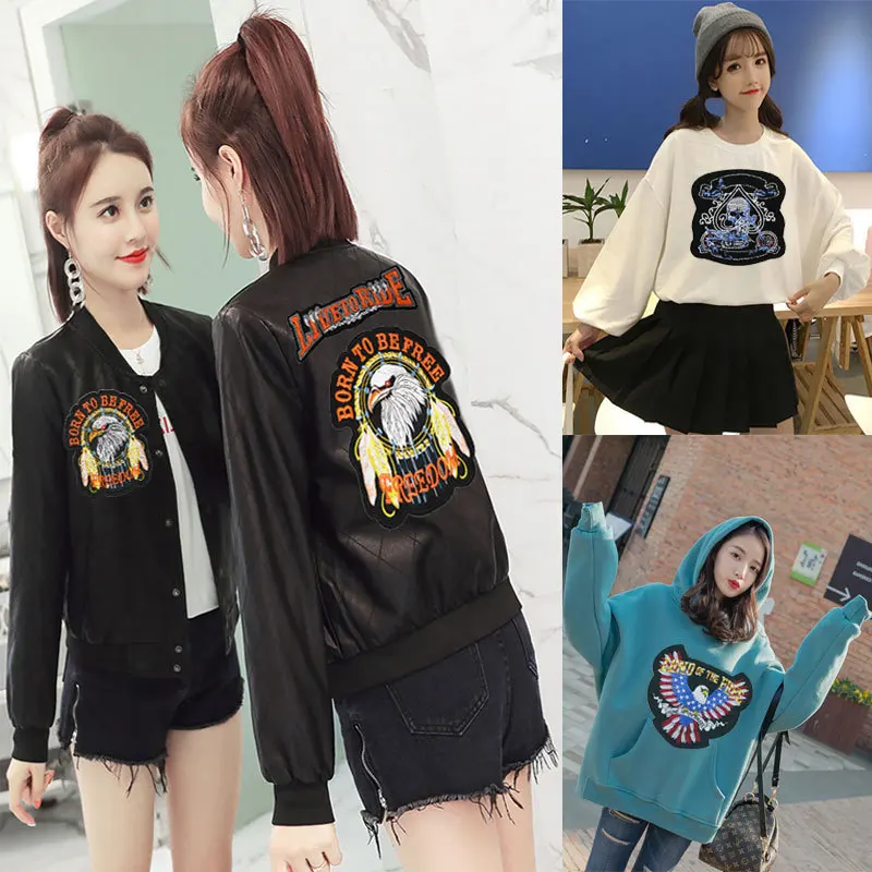 Eagle Paw Live to Ride Skull Embroidery Patches for Clothing Iron on Biker Motorcycle Applique Stripe Sticker Clothes Decorate