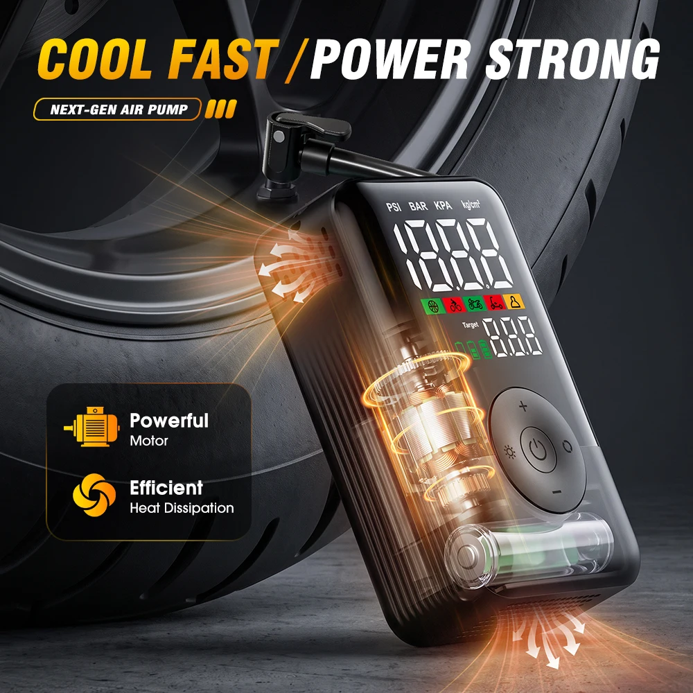 CARSUN 150PSI Portable Air Compressor Digital Tire Inflator Auto Shut-off Pressure Gauge LED CE for Car Motorcycle Bike Balls