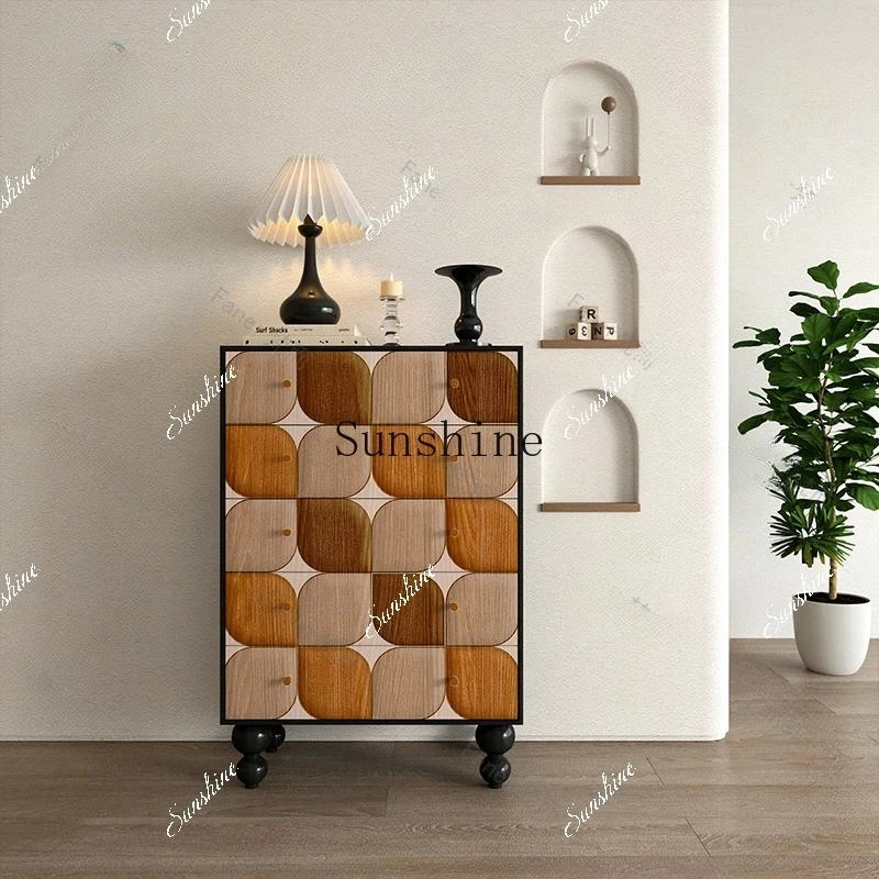 

French retro wall solid wood five buckets living room drawer bedroom storage sofa side cabinet FT