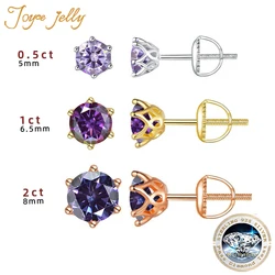 JoyceJelly 0.5-2CT Colorful Moissanite Screws Back Earrings for Women S925 Sterling Silver Jewelry Plated 18K 6 Prongs Ear-studs