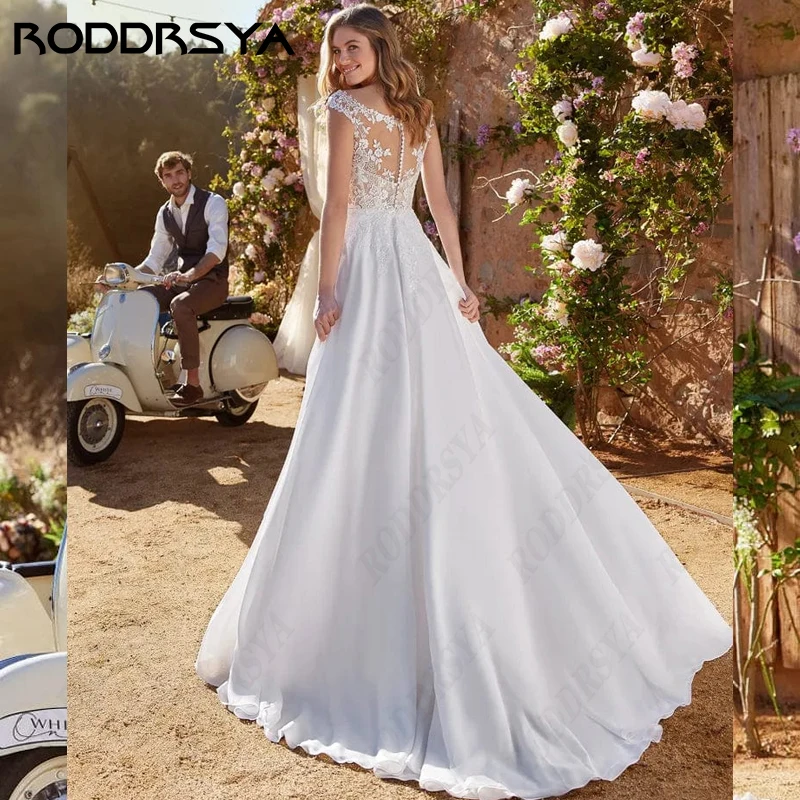 RODDRSYA Off Shoulder Beach Wedding Dress For Women Chiffon High Split Bride Party Boho Bridal Gown Sleeveless Robe De Marie