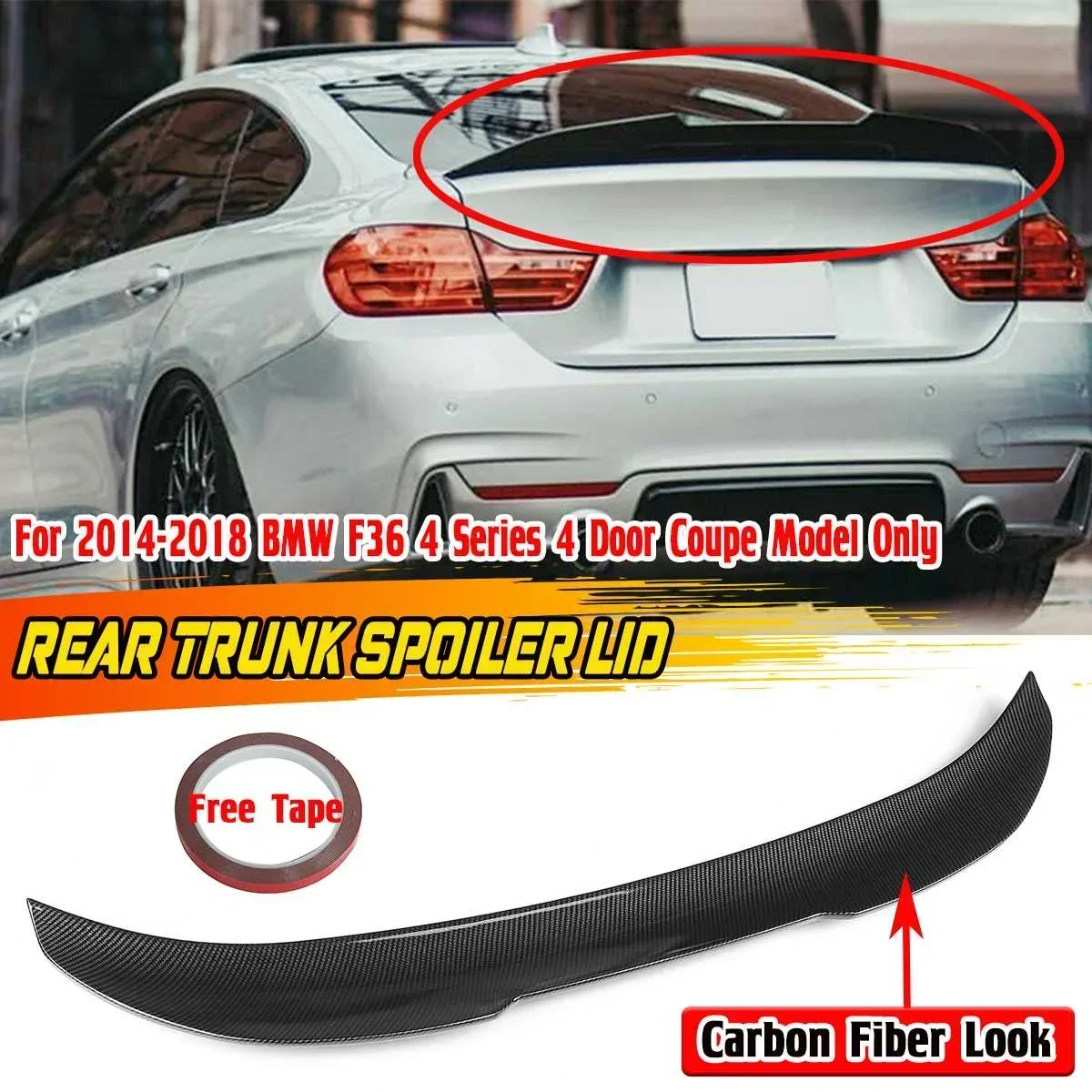 

F36 Car Rear Trunk Spoiler Lip For BMW F36 4 Series 4 Door Gran Coupe Model 2014-2018 PSM Style Car Rear Spoiler Wing Trunk Lip