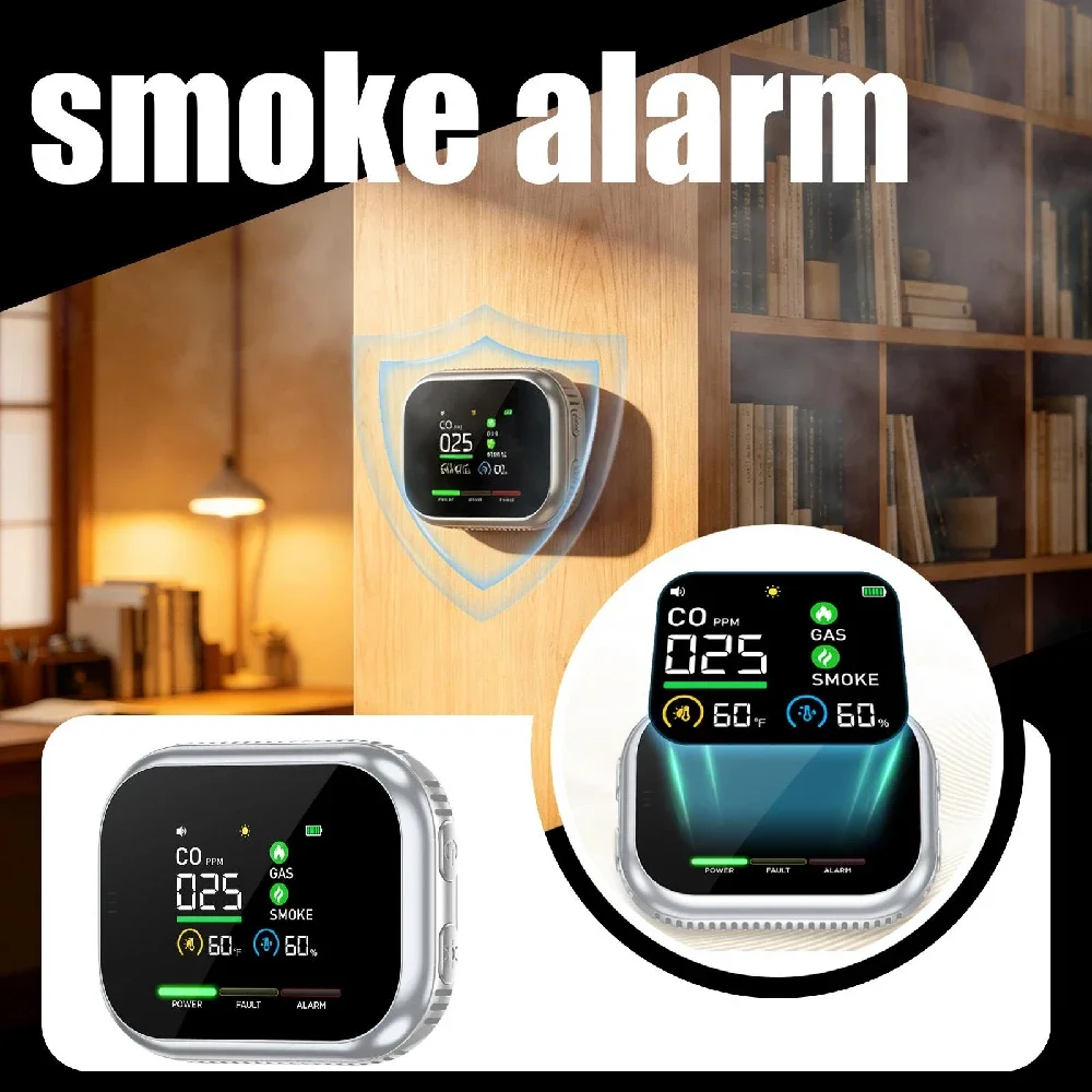 6 in 1 LCD Display Multi-Gas Detector, Direct Plug-in US Plug Smoke and CO Alarm for Household and Travel Use