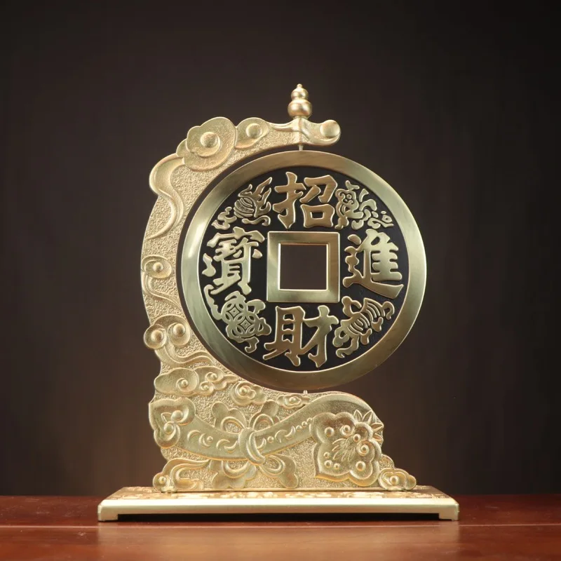 Brass Rotatable Desktop Ornament: Money-Making, Fortune-Bringing, Auspicious, Treasure, Home And Shop Copper Coin Decoratio