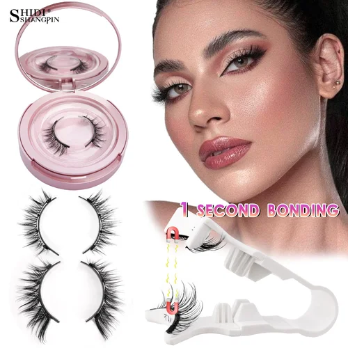 Juego de pinzas para pestañas magnéticas reutilizables, 2 pares, con espejo, extensión de pestañas magnéticas, rizador Natural, pestañas postizas fáciles de usar