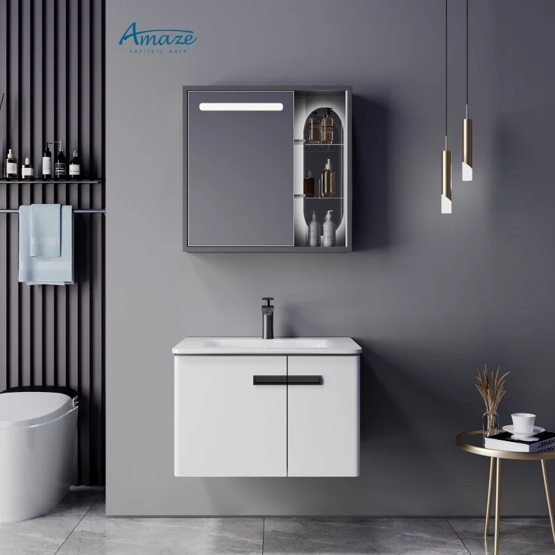 Modern High Quality Hotel Storage Bathroom Vanity Cabinet With Mirror Wash Basin Combo Solid Wood Bathroom Cabinets Furniture