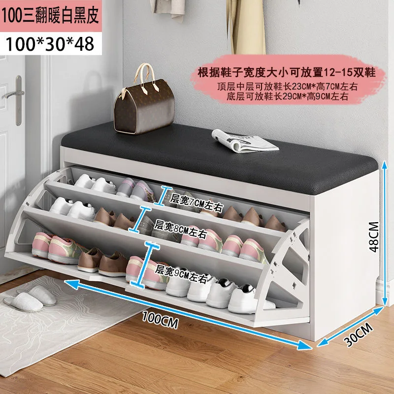 Large Capacity Wooden Entrance Corner Shoe Storage Cabinet with PU Soft Sofa Top for Shoe Changing