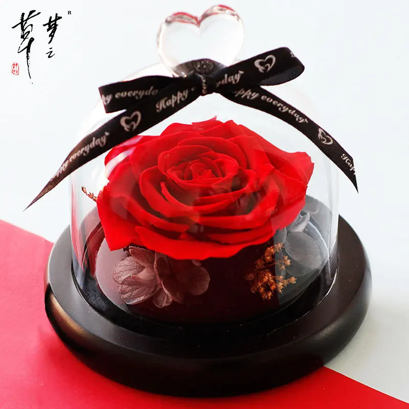 Eternal flower small ornaments Valentine's Day gift glass cover small love handmade rose gift box girls gift holiday toys