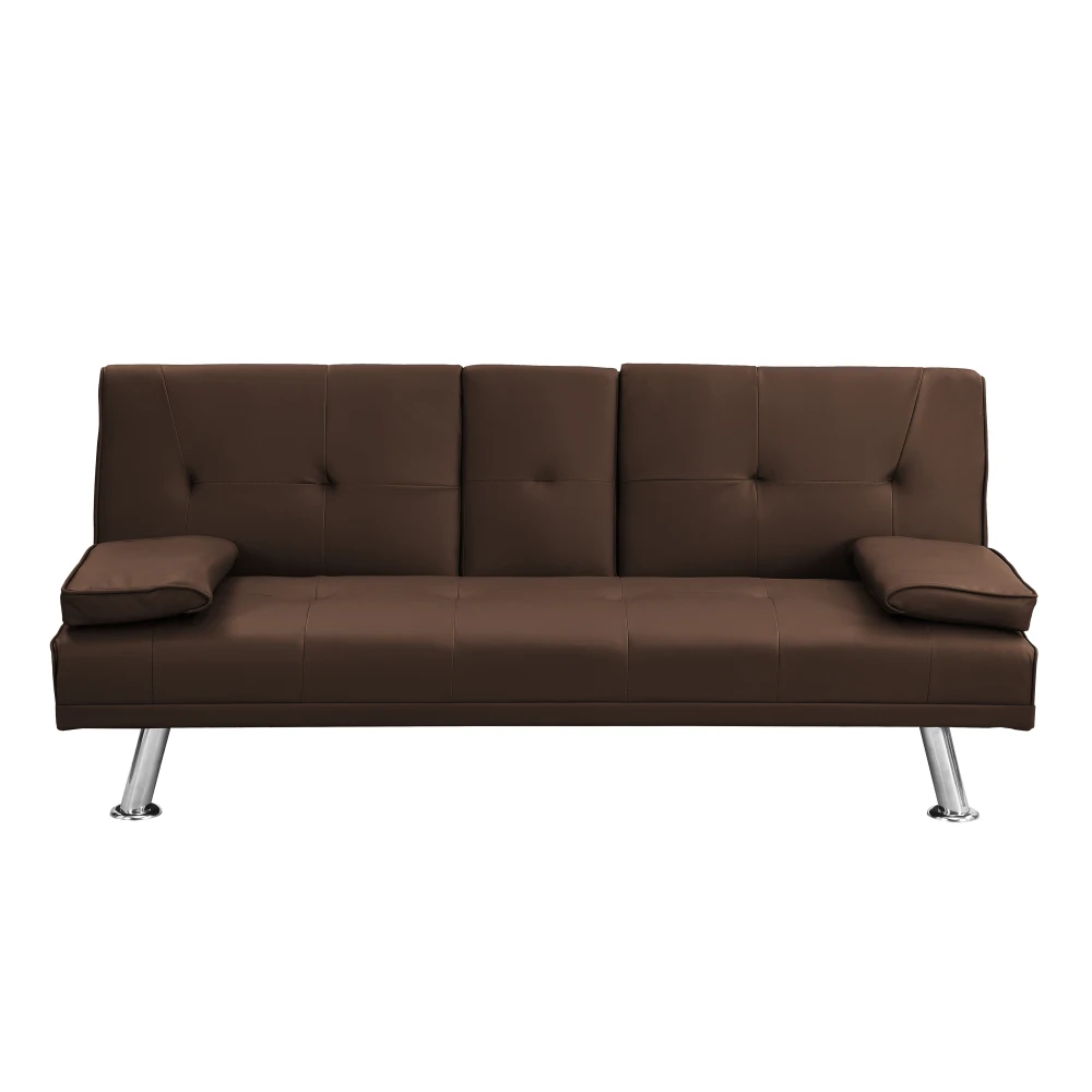 Divano letto con braccioli due supporti FRAME IN LEG, STAINLESS, FUTON MARRONE PVC