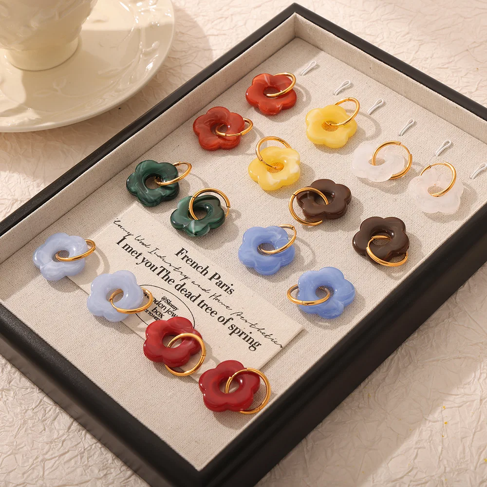 الحلو الملونة زهرة الاكريليك سحر القرط الذهب اللون دائرة الأذن مشبك هوب أقراط الأزياء والمجوهرات للنساء هدايا Sieerieški #3
