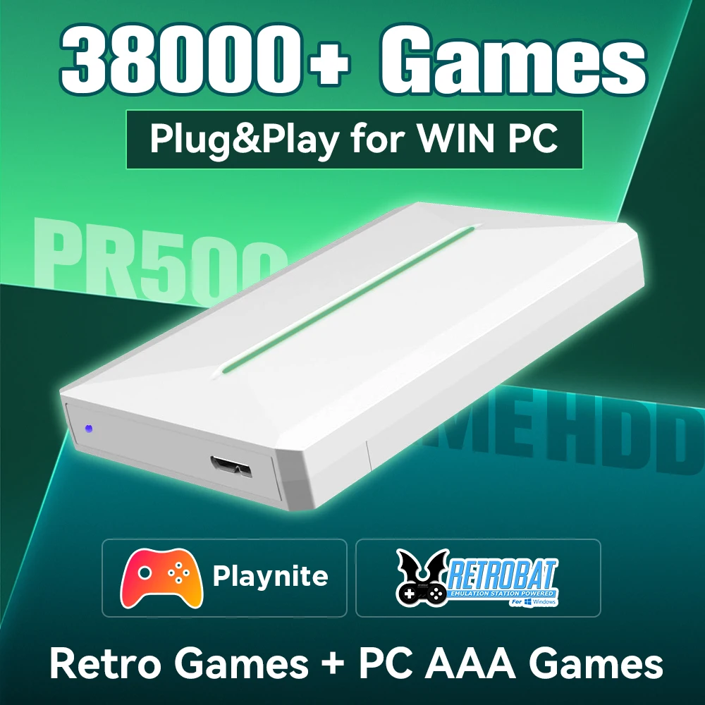 

500GB Portable Game Hard Drive Playnite&Rertrobat with 38000+ Retro Games for PS3/PS2/WII/WIIU/MAME/PS1/N64/DC for WIN PC/Laptop