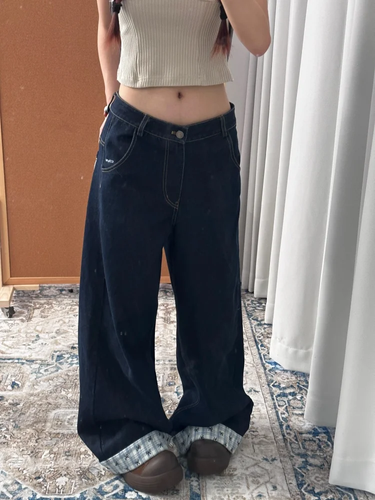 Plus Size Fce-gefütterte Thi-Denim-Jeans, hohe Taille, gerades Bein, weites Bein, Hose für Damen, lässig, bequem, atmungsaktiv